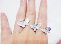 Anel dois dedos prateado (borboleta) - REF: A2D5D